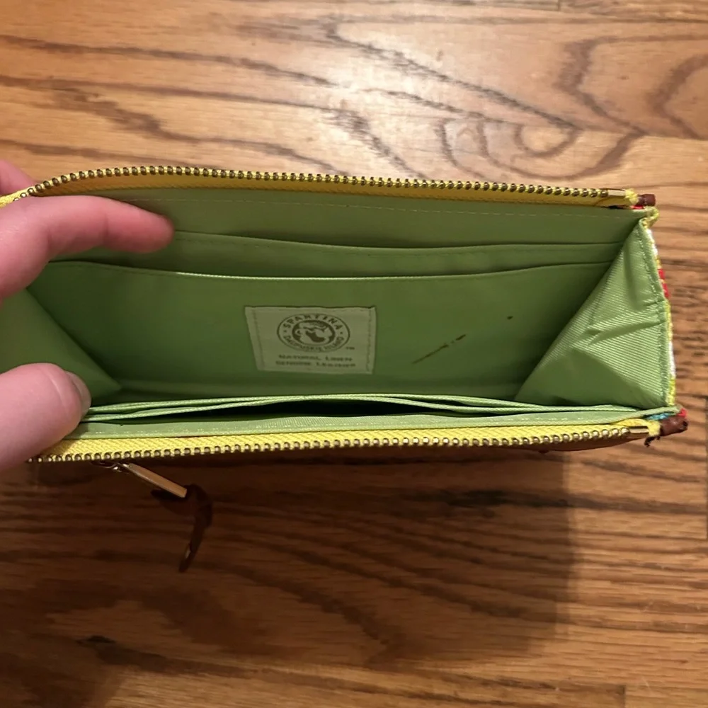 Spartina 449 Women's Red Yellow Linen & Leather Floral Wristlet W/ Gold Accents